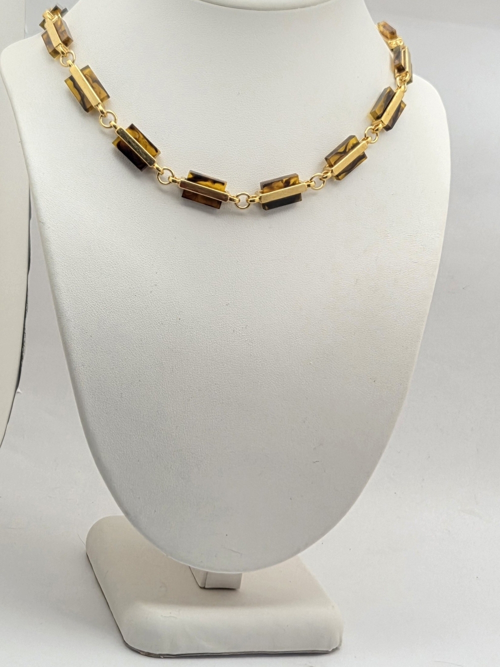 Bloomingdale's Faux Tortoiseshell Bar Link Choker Necklace NWT 18"